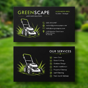 Cartão De Visita Logotipo de Cortador de Grama Verde Preto Moderno