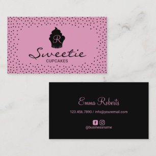 Cartão De Visita Logotipo de Cupcake bonito Panificação Preta e R
