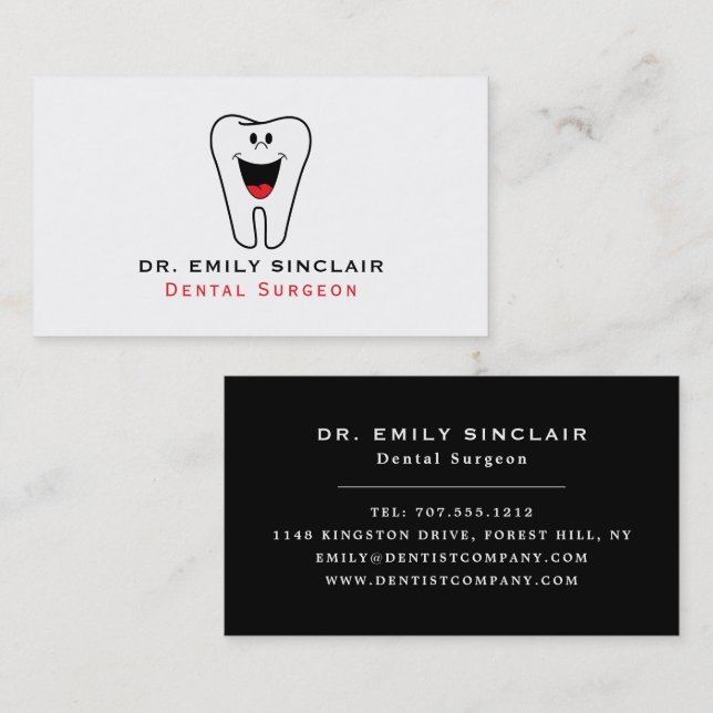 Cartão De Visita Logotipo de dente de cartoon, Odontologia, Dentist (Frente/Verso)