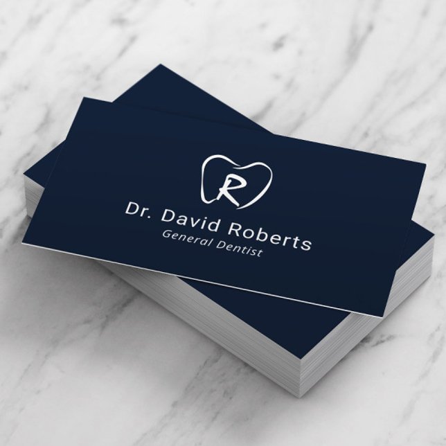 Cartão De Visita Logotipo de dente personalizado naval azul Dentist (Criador carregado)