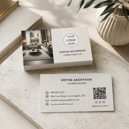 Cartão De Visita Logotipo de Designer de Interiores Código QR Neutr