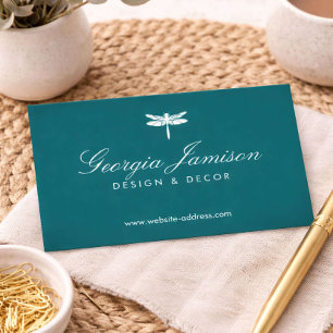 Cartão De Visita Logotipo de Dragonfly Elegant Type em Verde Teal