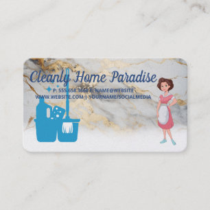 Cartão De Visita Logotipo de empregada doméstica limpando a casa