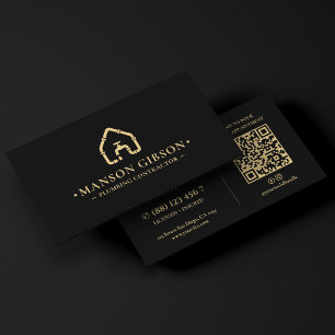 Cartão De Visita Logotipo de Empreiteiro de Canalização Preto Moder