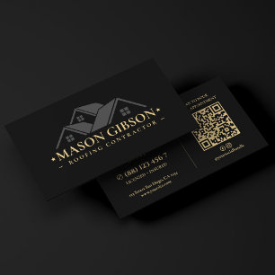Cartão De Visita Logotipo de Empreiteiro de Telhados Moderno Preto