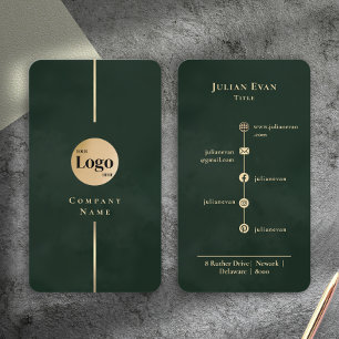 Cartão De Visita Logotipo de Empresa Luxo Ouro Verde Esmeralda Vint