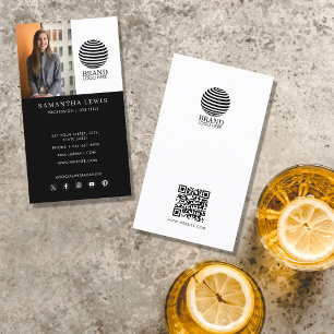 Cartão De Visita Logotipo de empresa moderno Foto QR Code Mídia soc