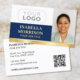 Cartão De Visita Logotipo de Empresa Profissional QR Azul Marinho D