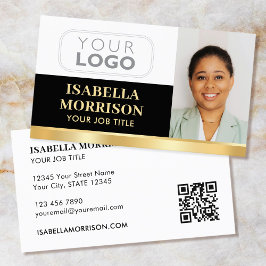 Cartão De Visita Logotipo de Empresa Profissional QR Preto Dourado