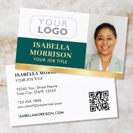 Cartão De Visita Logotipo de Empresa Profissional QR Verde Dourado