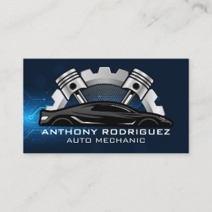 Cartão De Visita Logotipo de engrenagens dos pistões de reparação a