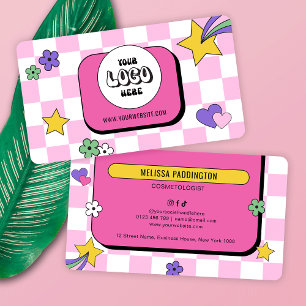 Cartão De Visita Logotipo de entalhe Trendy Lashes Retro Rosa Unhas
