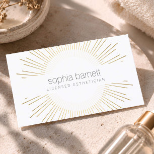 Cartão De Visita Logotipo de Esteticista Luxo Dourado Sol Explodind