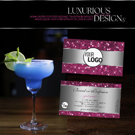 Cartão De Visita Logotipo de Estrelas Luminosas Silver Pink Glitter