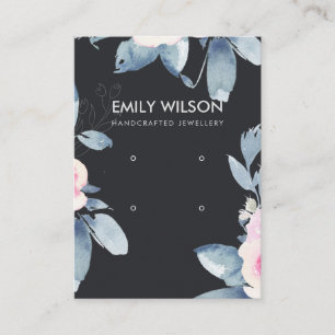 CARTÃO DE VISITA LOGOTIPO DE EXIBIÇÃO BLACK BLUSH BLUE FLORAL DOI