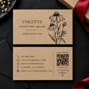 Cartão De Visita Logotipo de Flor Artesanal Kraft