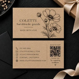 Cartão De Visita Logotipo de Flor Artesanal Kraft