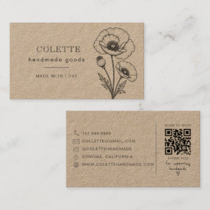 Cartão De Visita Logotipo de Flor Kraft Feito à Mão
