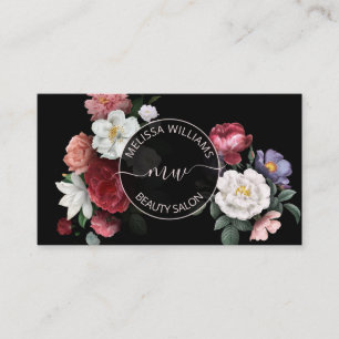 Cartão De Visita Logotipo de Flores Desenhadas à Mão Preto