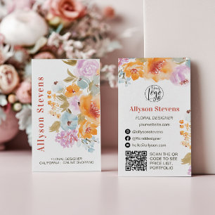 Cartão De Visita Logotipo de florista aquarela floral boho pintado 