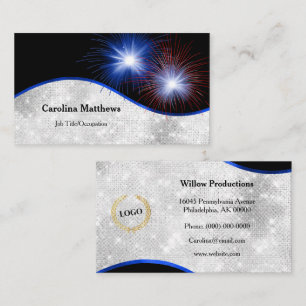 Cartão De Visita Logotipo de Fogos de Artifício Azul Vermelho Patr