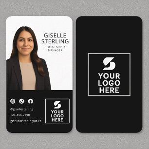 Cartão De Visita Logotipo de foto branco preto Retrato moderno