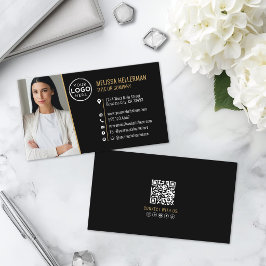 Cartão De Visita Logotipo de Foto Código QR Profissional Ouro Negro