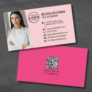 Cartão De Visita Logotipo de Foto Código QR Rosa Menina