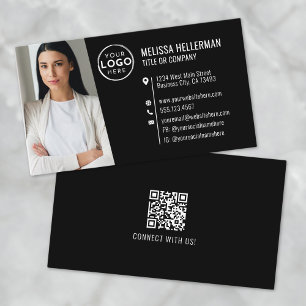 Cartão De Visita Logotipo de Foto com Código QR Preto Moderno Profi