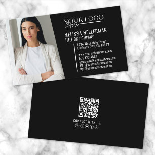 Cartão De Visita Logotipo de Foto com Código QR Profissional Modern
