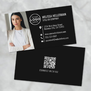 Cartão De Visita Logotipo de Foto com Código QR Profissional Modern