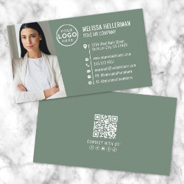 Cartão De Visita Logotipo de Foto com Código QR Profissional Verde 