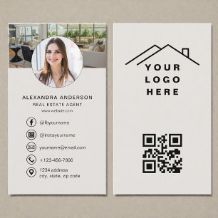 Cartão De Visita Logotipo de Foto de Agente Imobiliário com Código
