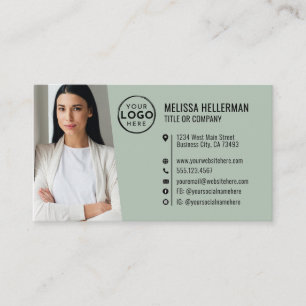Cartão De Visita Logotipo de Foto de Código QR Verde Profissional