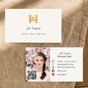 Cartão De Visita Logotipo de foto de mídia social em código qr verd