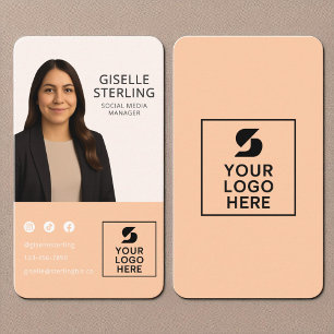 Cartão De Visita Logotipo de Foto Laranja Peach Retrato Modern