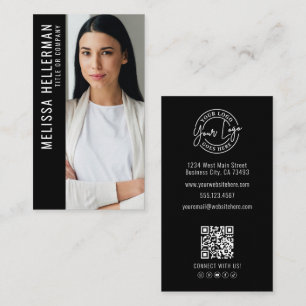 Cartão De Visita Logotipo de Foto Preto Vertical