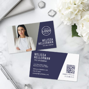 Cartão De Visita Logotipo de Foto Profissional Moderno Azul Marinho