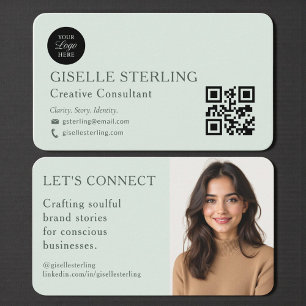 Cartão De Visita Logotipo de Foto Profissional Verde Sage