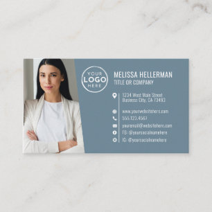 Cartão De Visita Logotipo de Foto QR Code Profissional Azul Moderno