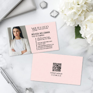 Cartão De Visita Logotipo de Foto QR Code Rosa Profissional Moderno