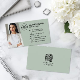 Cartão De Visita Logotipo de Foto QR Code Verde Profissional