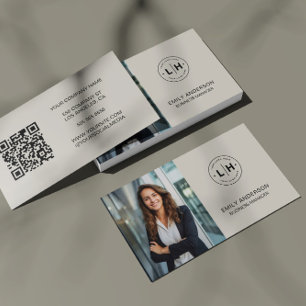 Cartão De Visita Logotipo de Foto QR Minimalista Moderna