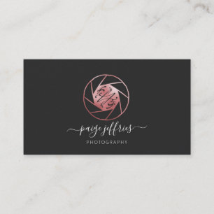 Cartão De Visita Logotipo de Fotógrafo em Rose Gold Assinatura