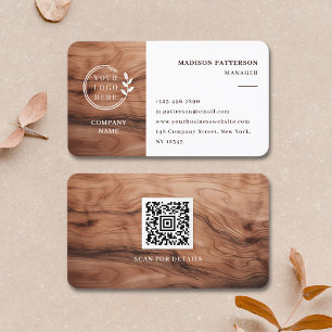 Cartão De Visita Logotipo de Grão de Madeira Moderno Código QR