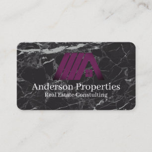 Cartão De Visita Logotipo de Imóveis Roxo   Mármore Preto