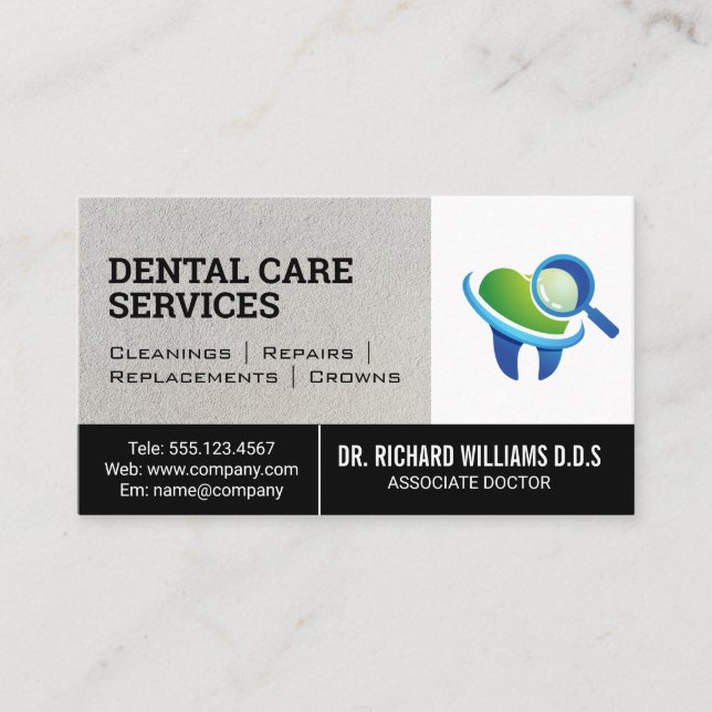 Cartão De Visita Logotipo de inspeção dentária | Dente (Frente)