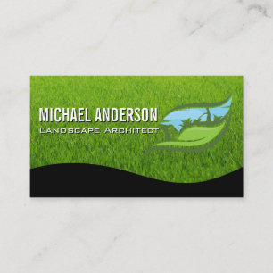 Cartão De Visita Logotipo de Jardinagem Paisagística   Folha Grama