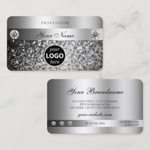 Cartão De Visita Logotipo de Joias Brilhantes com Brilho Prateado E