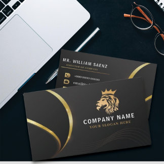 Cartão De Visita Logotipo de Leão Dourado Elegante Elegante Monogra